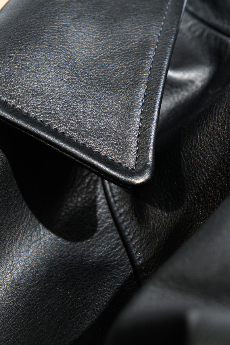 1.2mm thick waxed calfskin leather material detail