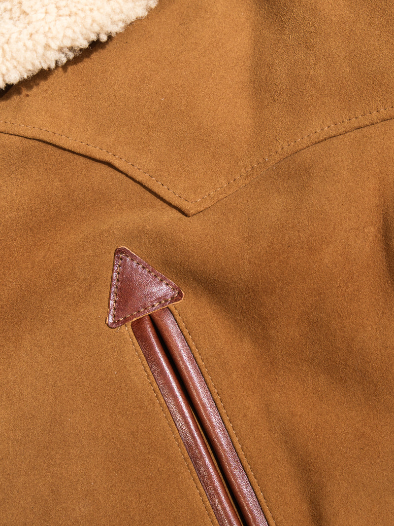 Brown pocket details on the farmers leather jacket