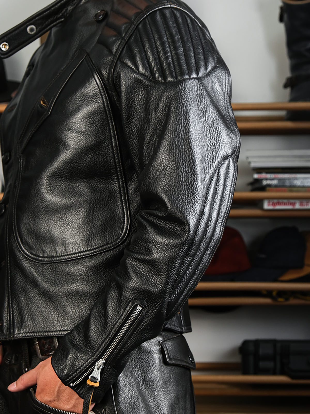 Goatskin-Motorcycle-leather-Jacket-Black-model-picture-7