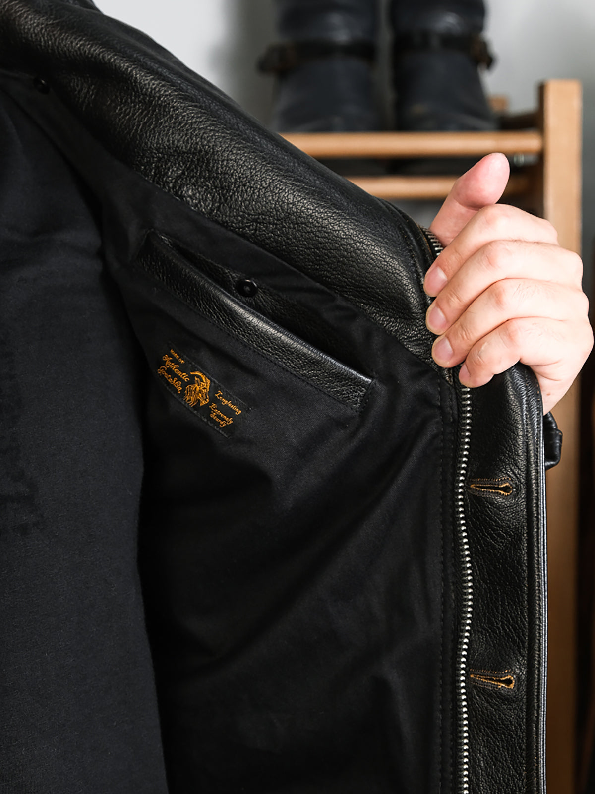 Goatskin-Motorcycle-leather-Jacket-Black-model-picture-8