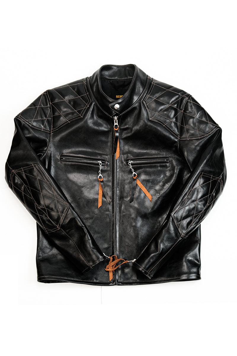 J100 Quilted Cafe Racer Leather Jacket Horsehide