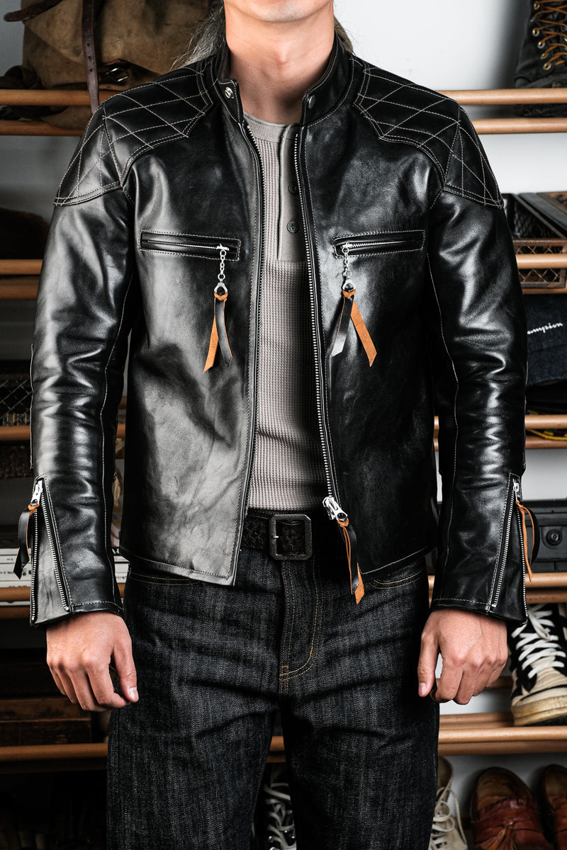 J100 Quilted Cafe Racer Leather Jacket Horsehide 3