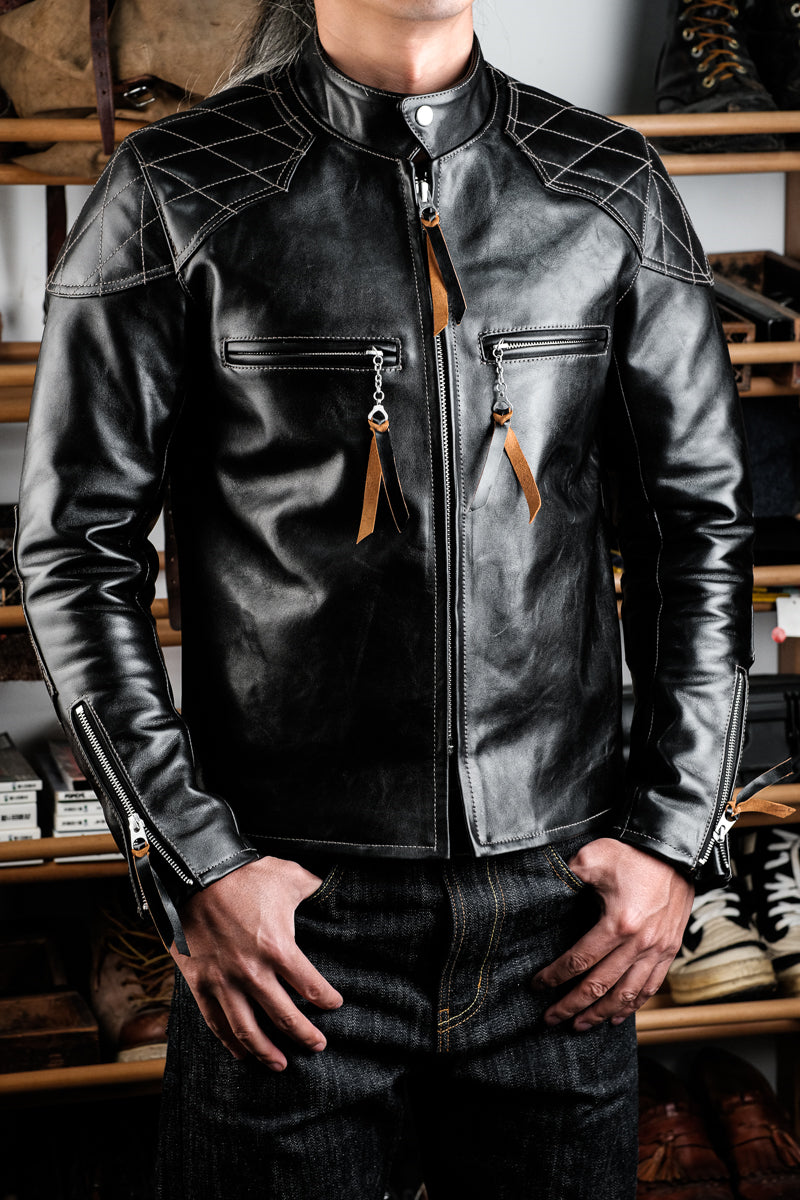 J100 Quilted Cafe Racer Leather Jacket Horsehide 9
