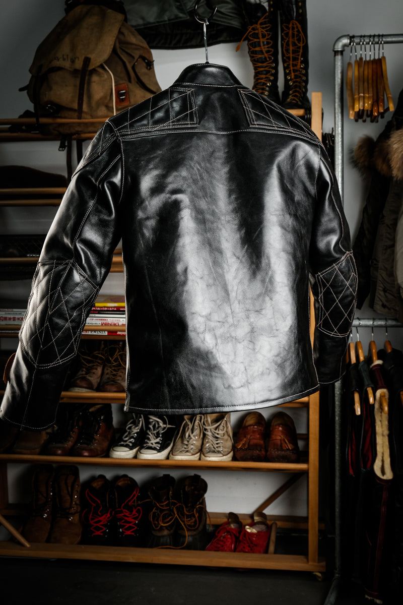 J100 Quilted Cafe Racer Leather Jacket (Horsehide Back) 2