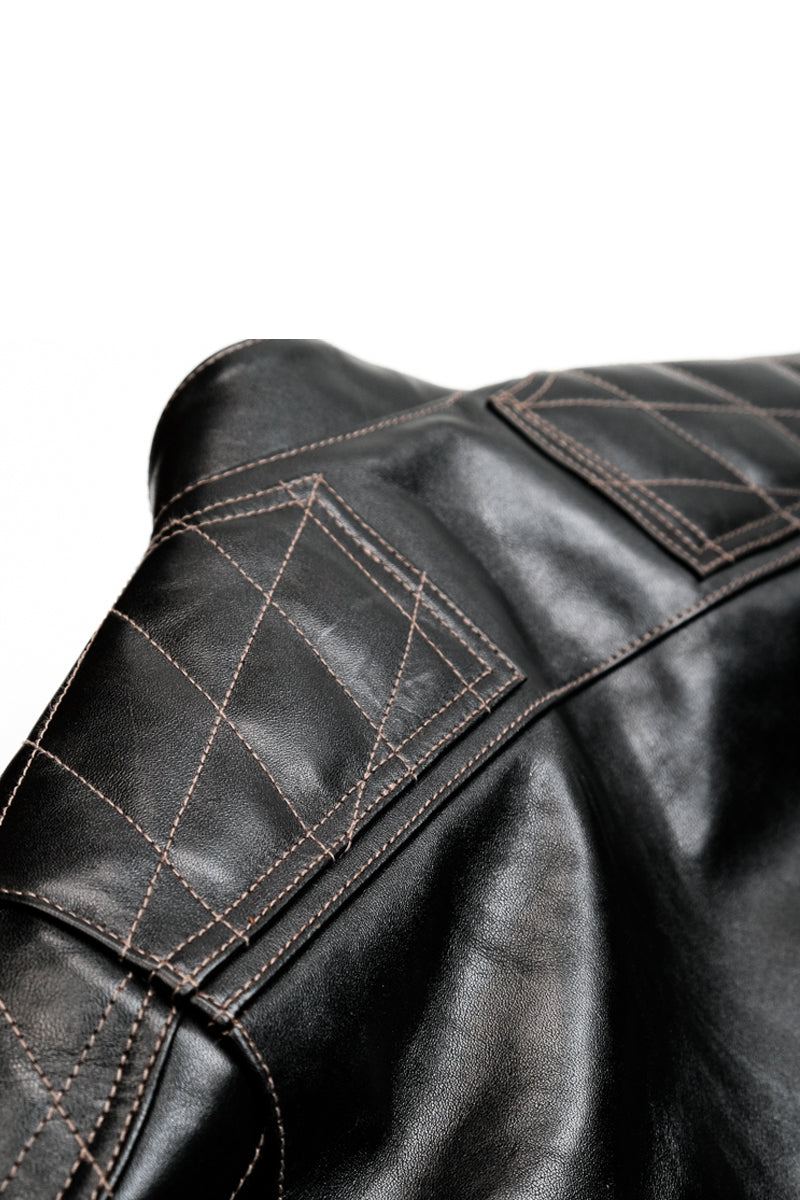 J100 Quilted Cafe Racer Leather Jacket with Horseskin Details 10