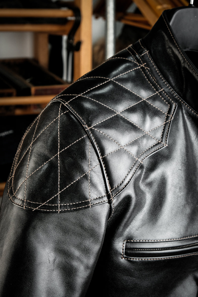 J100 Quilted Cafe Racer Leather Jacket with Horseskin Details 11