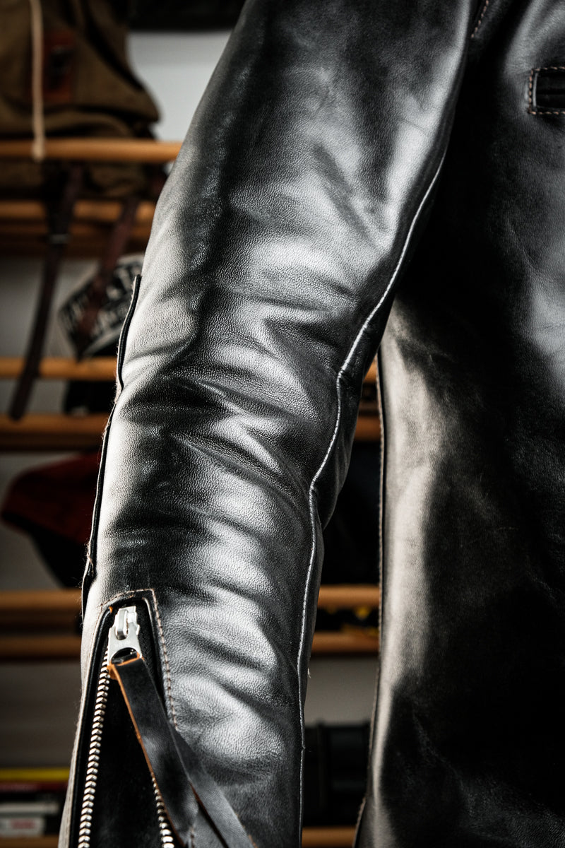 J100 Quilted Cafe Racer Leather Jacket with Horseskin Details 12