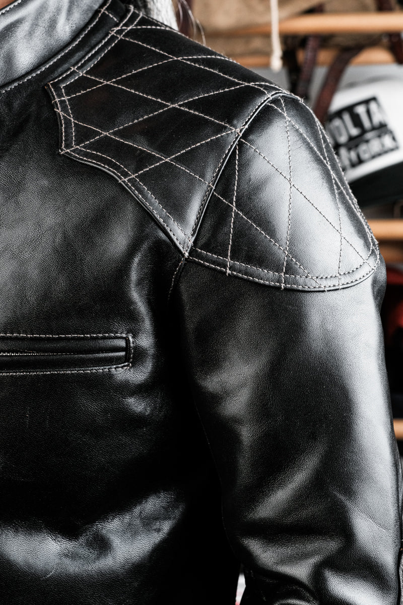 J100 Quilted Cafe Racer Leather Jacket with Horseskin Details 17