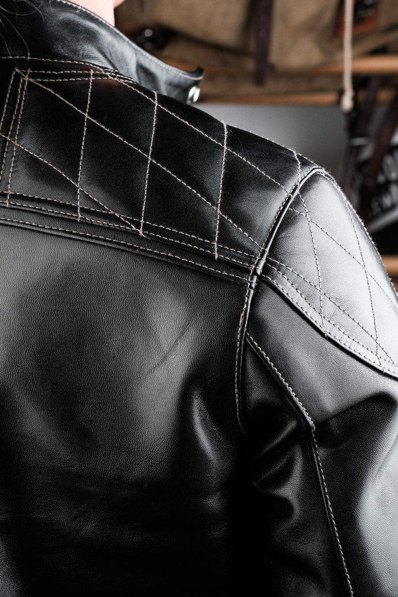 J100 Quilted Cafe Racer Leather Jacket with Horseskin Details 20