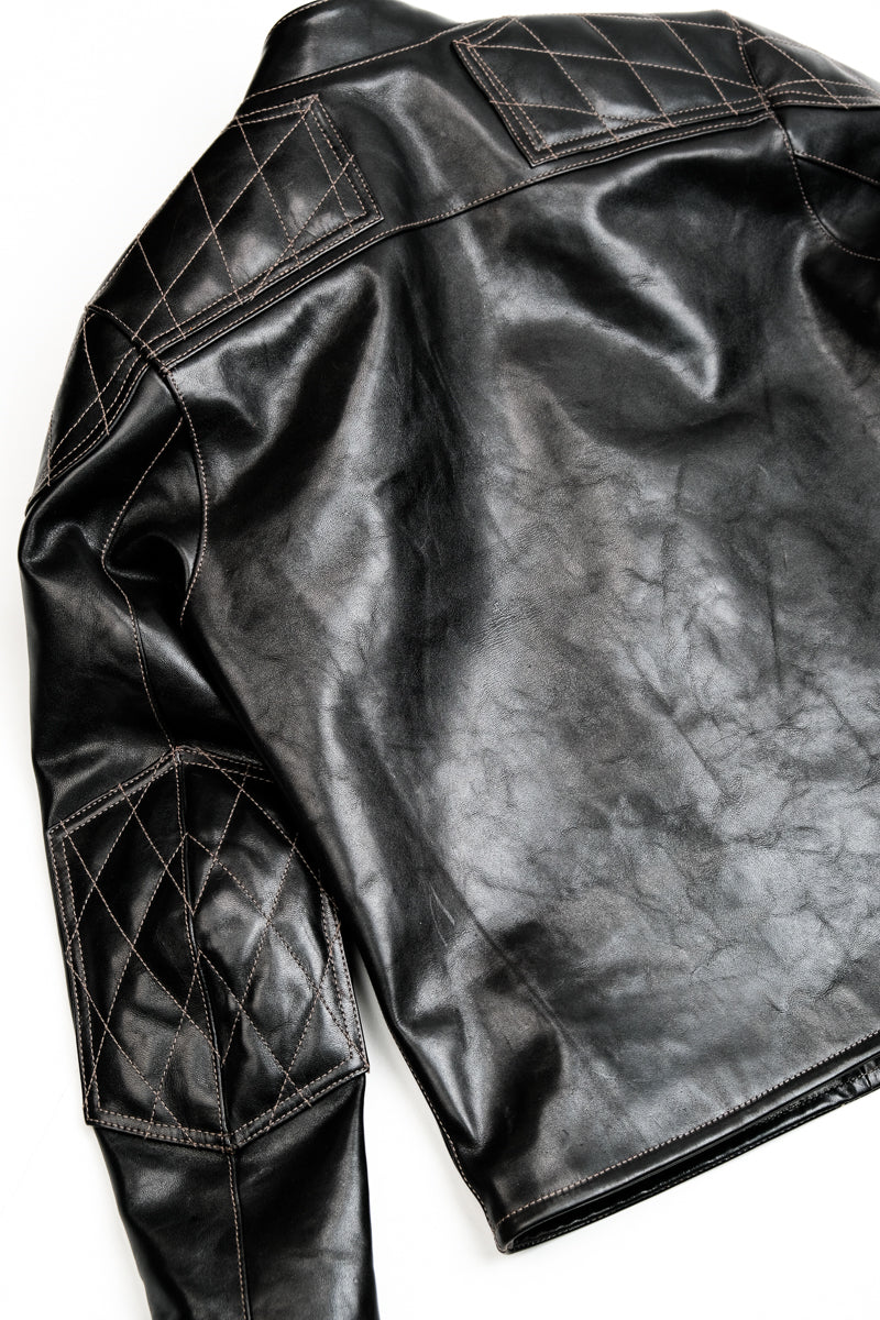 J100 Quilted Cafe Racer Leather Jacket with Horseskin Details 9