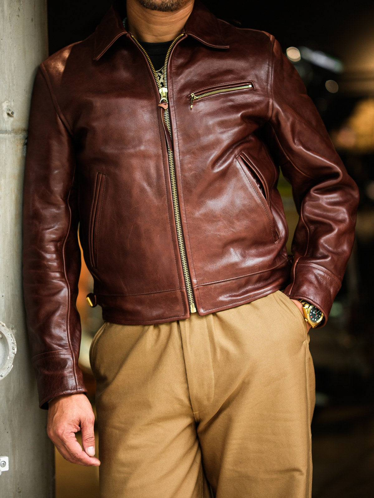 Real Simons 1940s California horsehide jacket amber brown veg-tanned 2