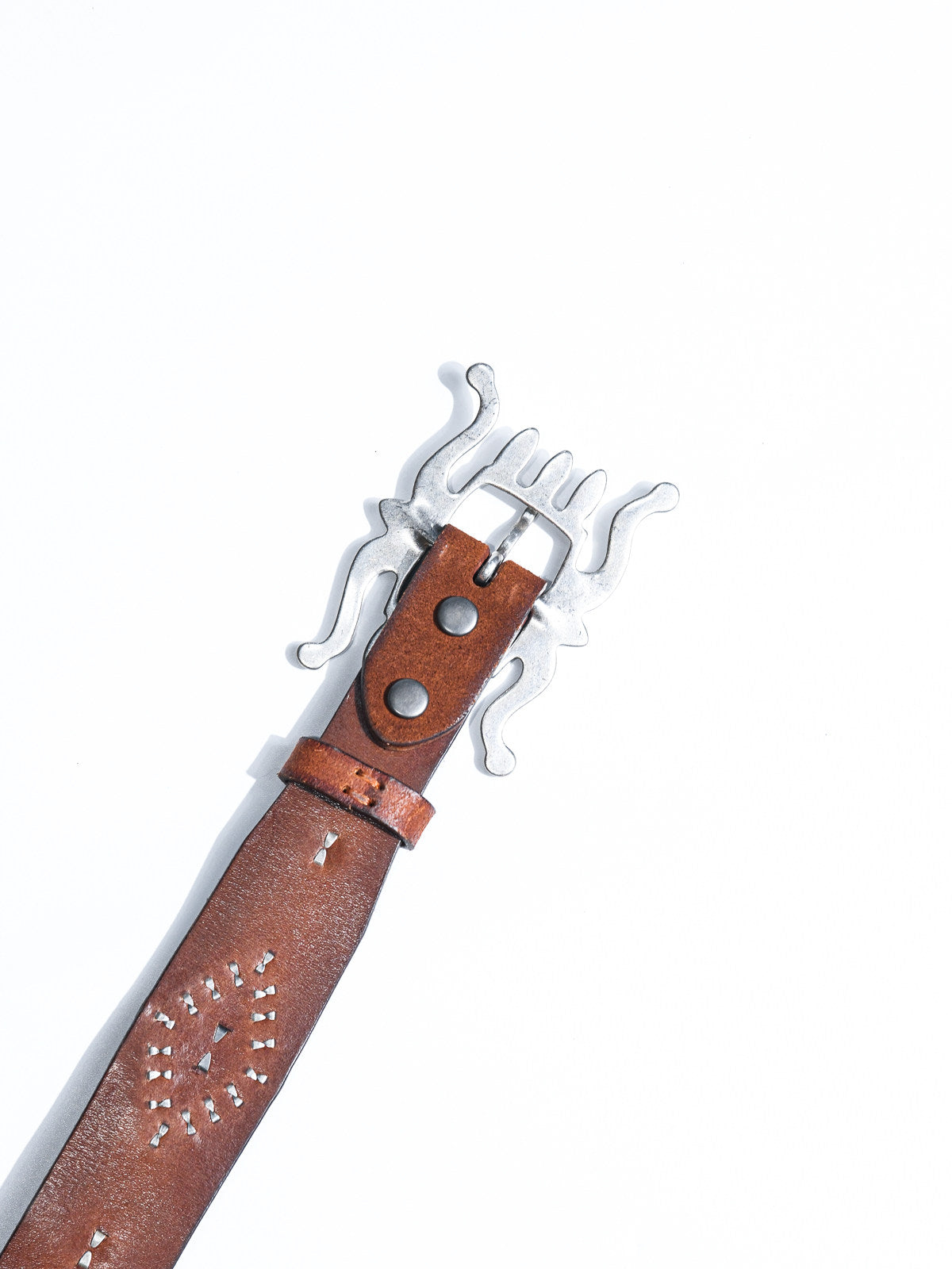 1940s-50s jeweled western leather belt vintage reproduction - Italian full grain cowhide with silver plated brass buckle