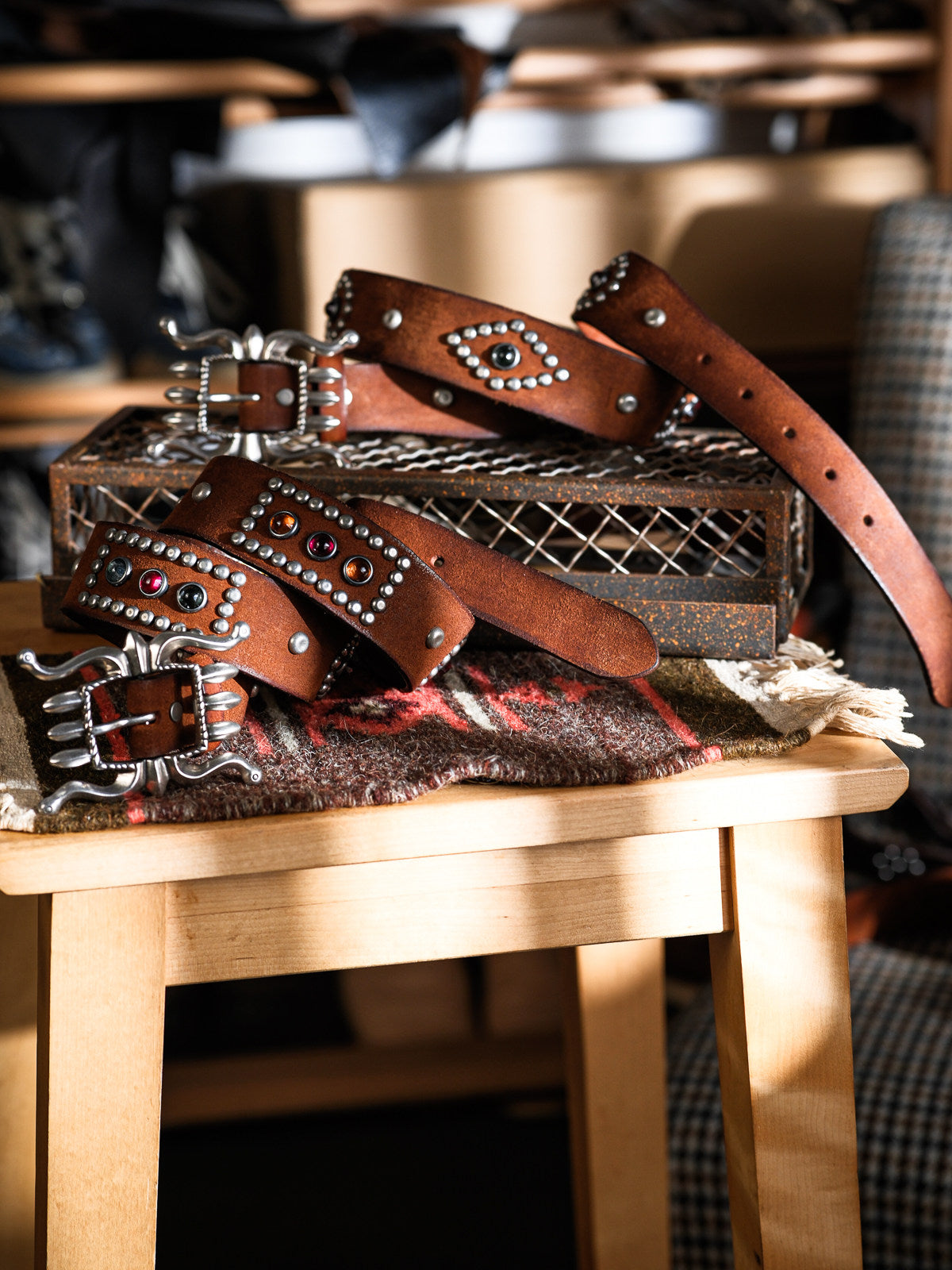 1950s jeweled western leather belt - Italian full grain cowhide vintage cowboy belt by Real Simons