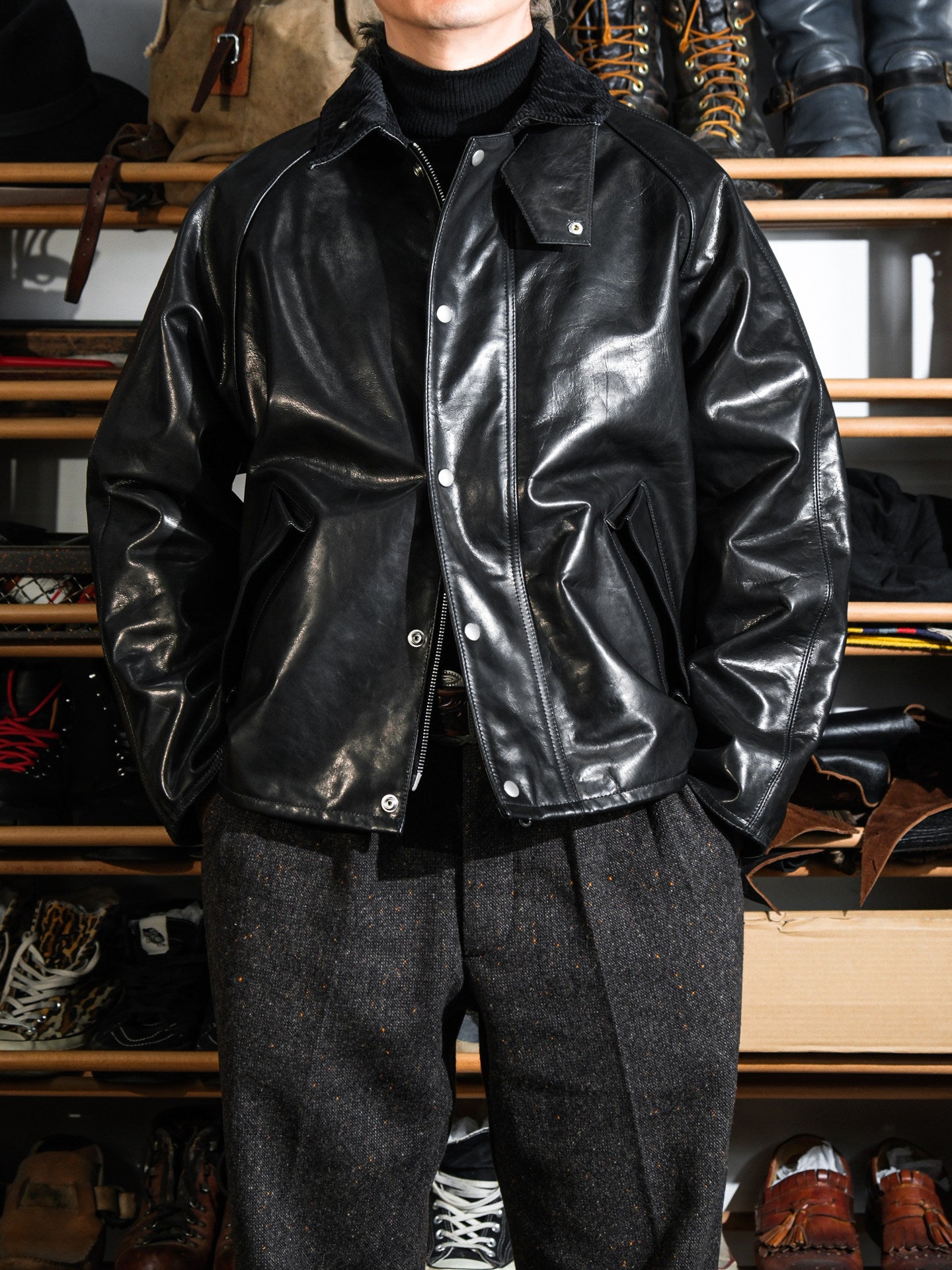 transport waxed cowhide jacket with corduroy collar - british hunting style by Real Simons 2
