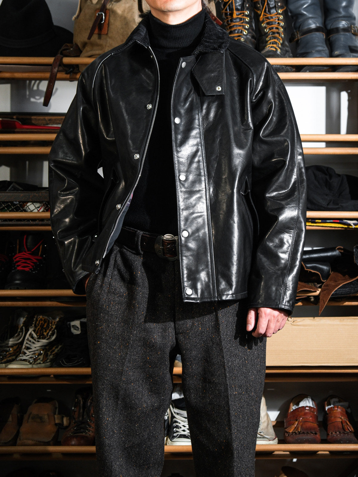transport waxed cowhide jacket with corduroy collar - british hunting style by Real Simons 1