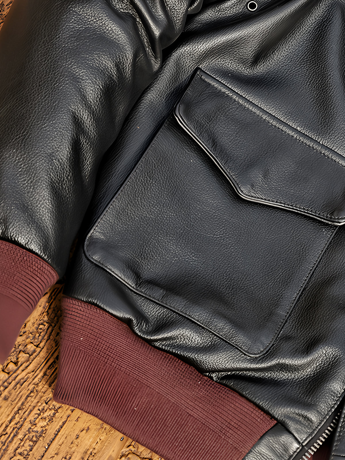 A2-bomber-leather-jacket-pocket-cuffs-display