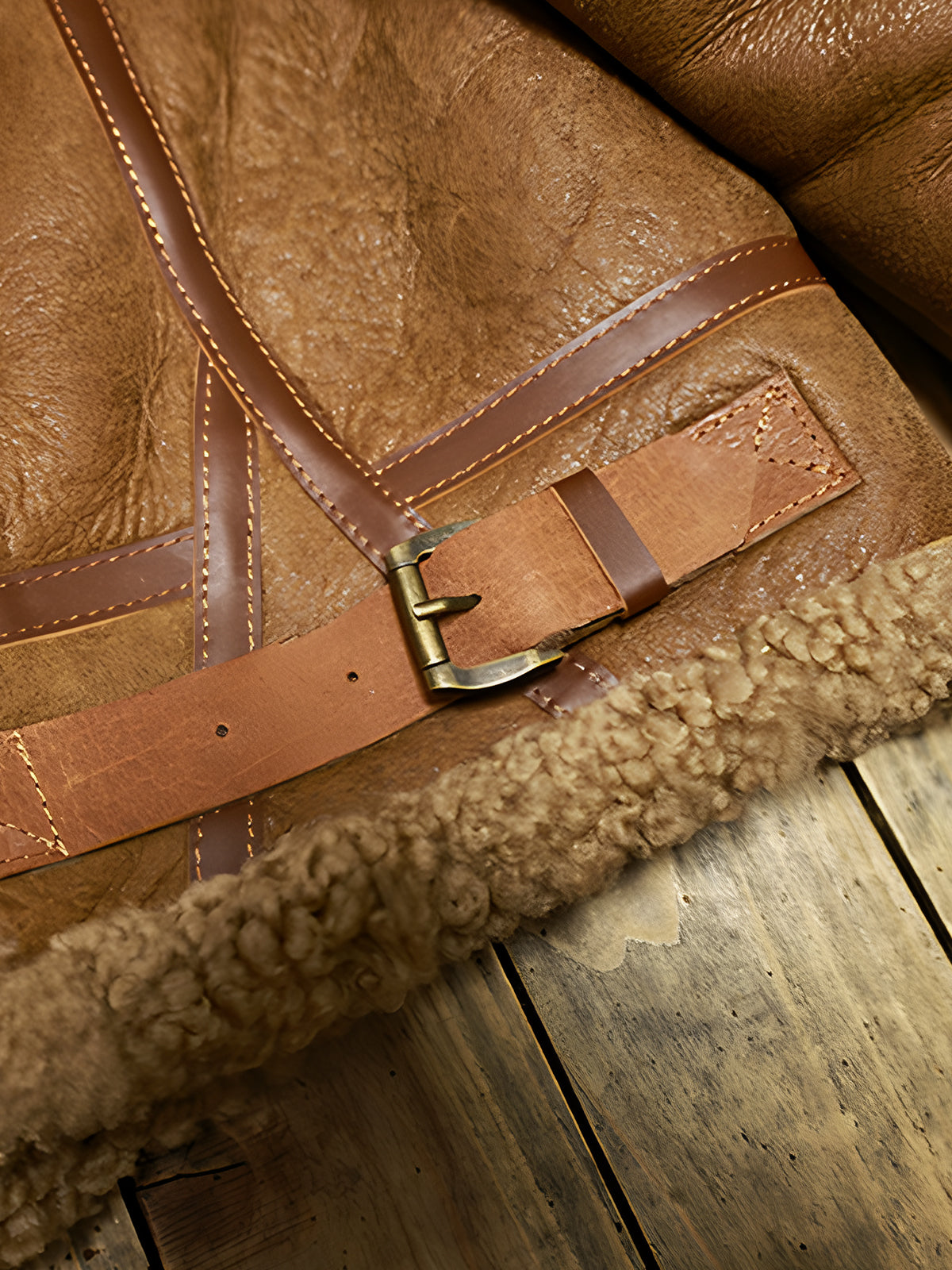 B-3-Sheepskin-Jacket-Light-Brown-Hem-Belt-Display