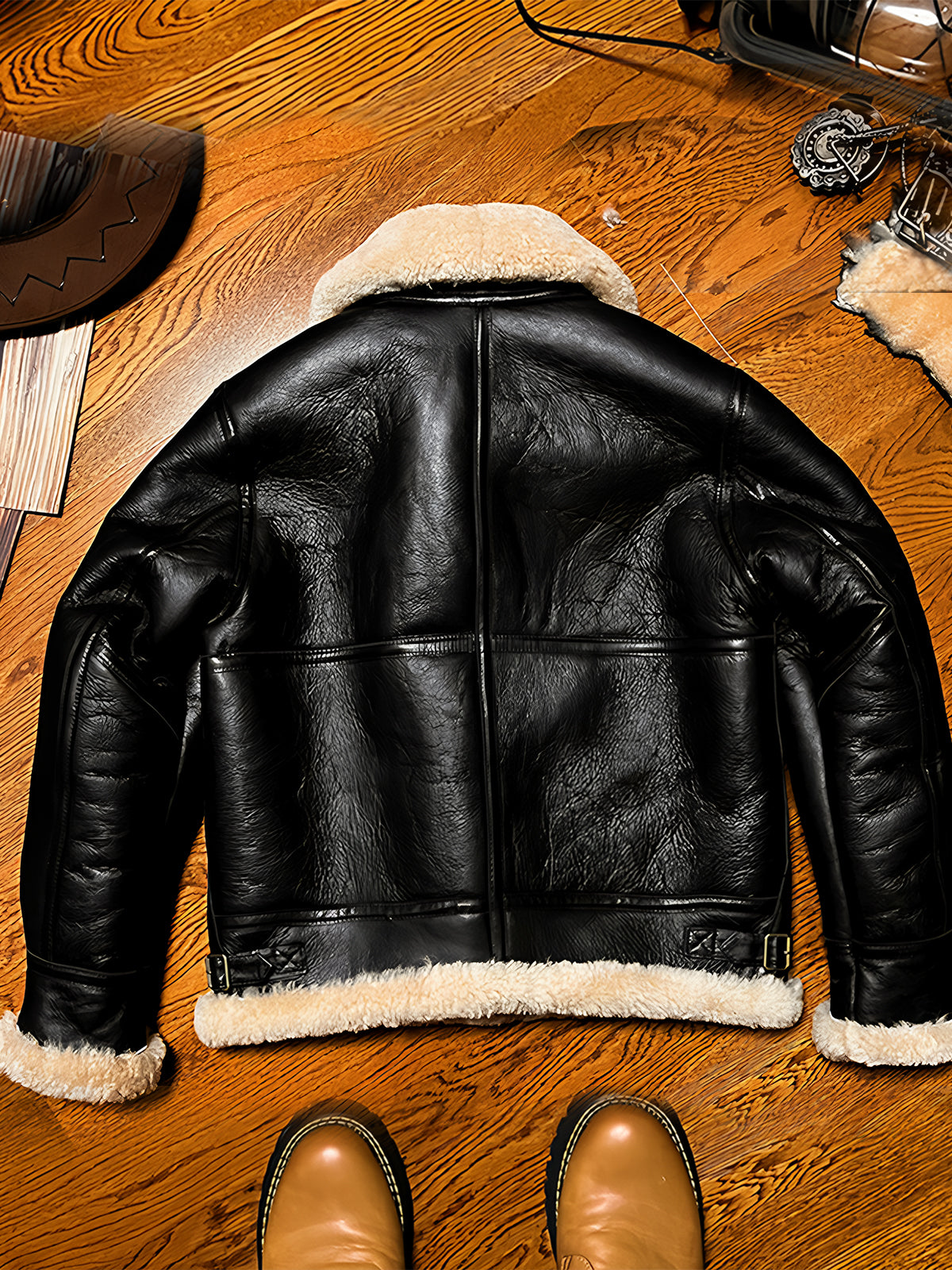 Black-sheepskin-B3-bomber-jacket-back-view