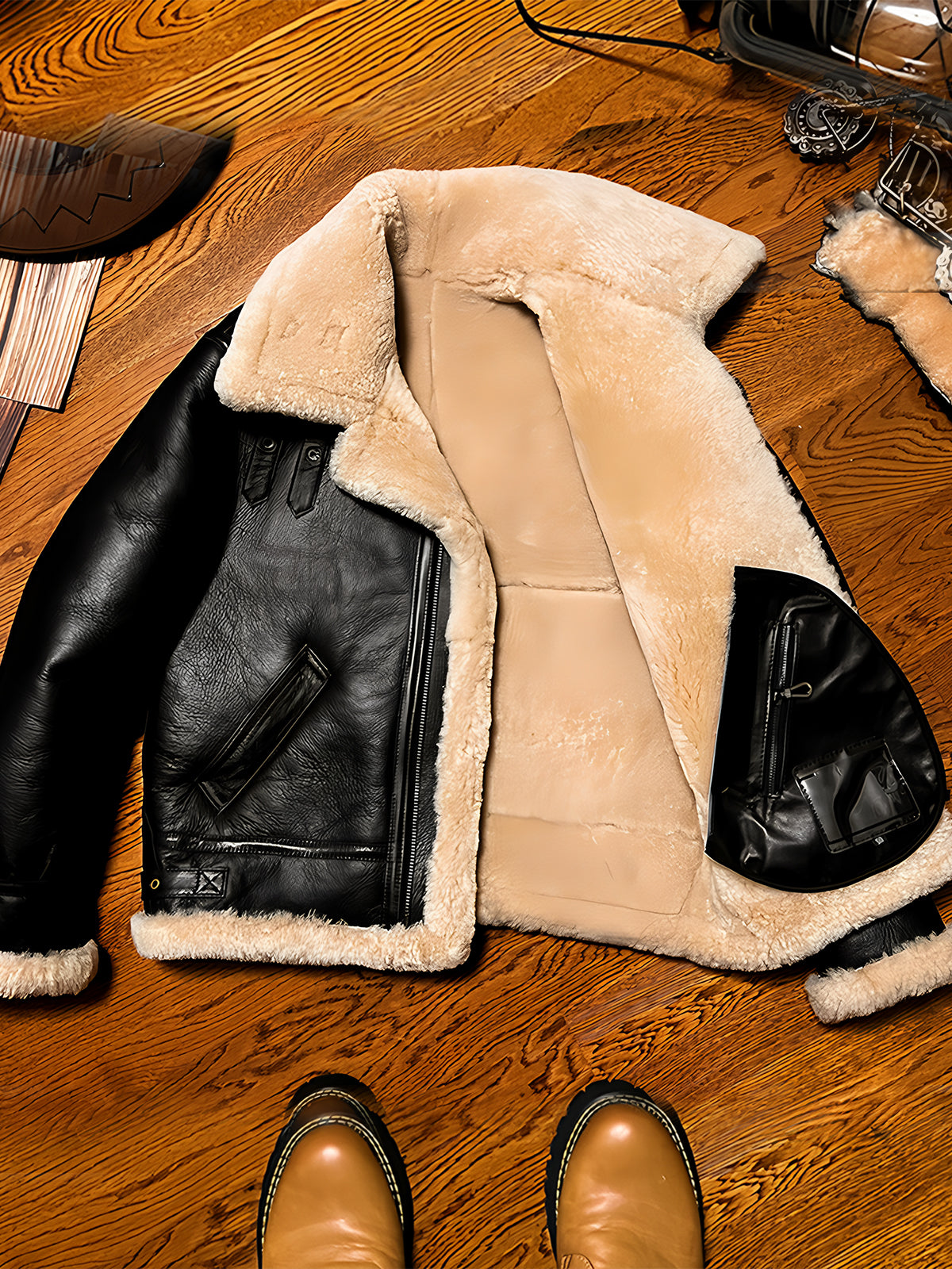 Black-sheepskin-B3-bomber-jacket-lining-display