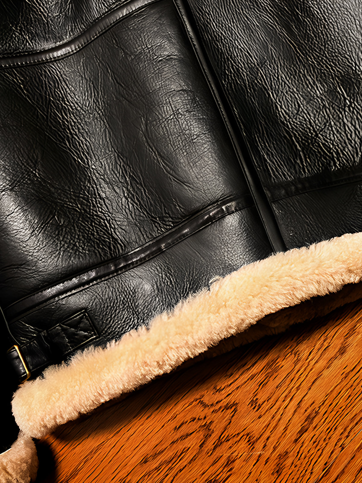 Black-sheepskin-jacket-back-hem-display