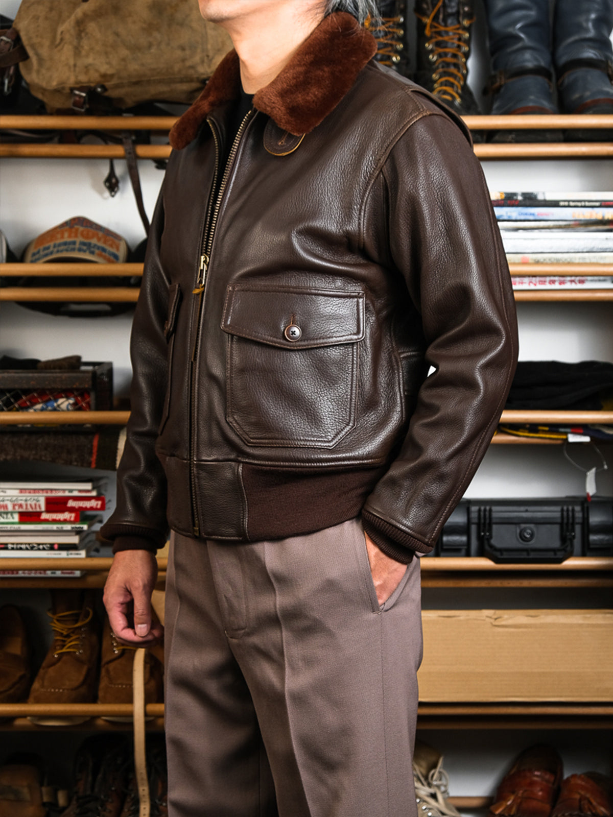 Brown-G1-Bomber-Jacket-Side-View