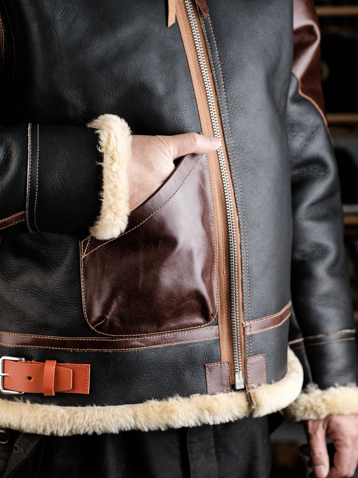 Brown-Lambskin-B3-Bomber-Jacket-Pocket