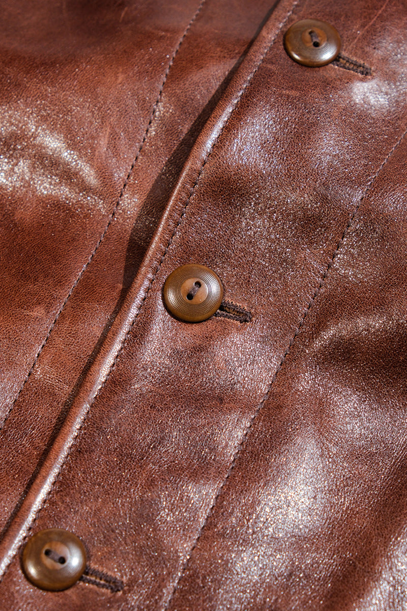 Cossack Leather Jacket Horsehide Brown Details 3