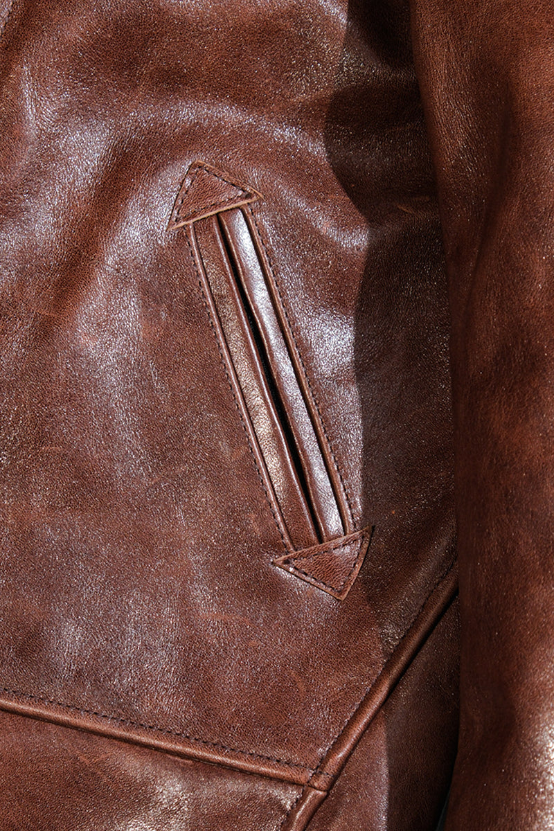 Cossack Leather Jacket Horsehide Brown Details 4