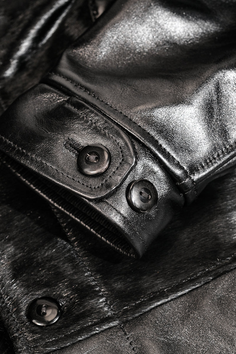 Details of the black Costsack Leather Jacket 4