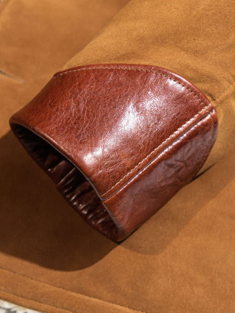 Farmers leather jacket with brown horsehide sleeves