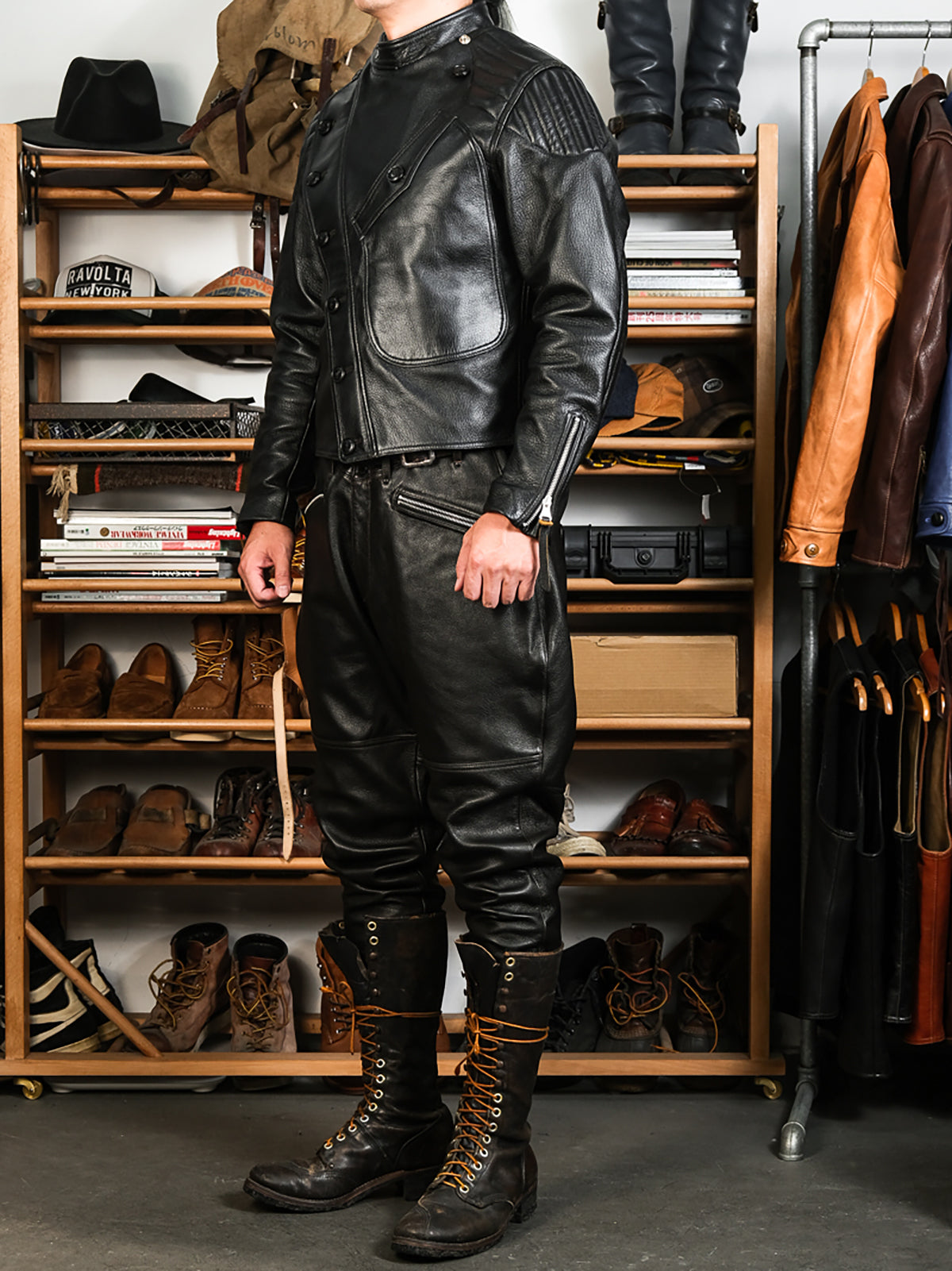 Goatskin-Motorcycle-leather-Jacket-Black-model-picture-2