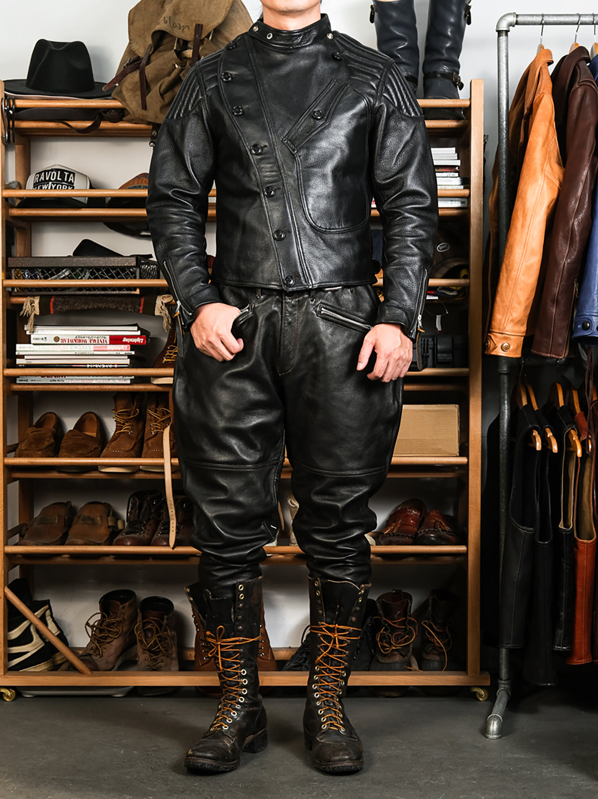 Goatskin-Motorcycle-leather-Jacket-Black-model-picture