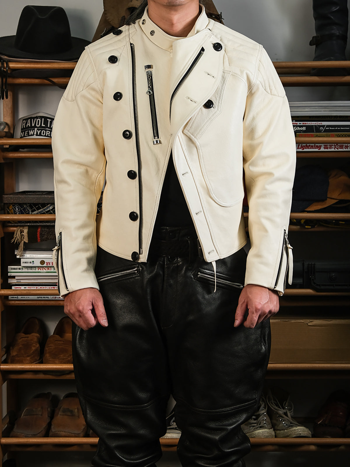 Goatskin-Motorcycle-leather-Jacket-Natural-hide-model-picture