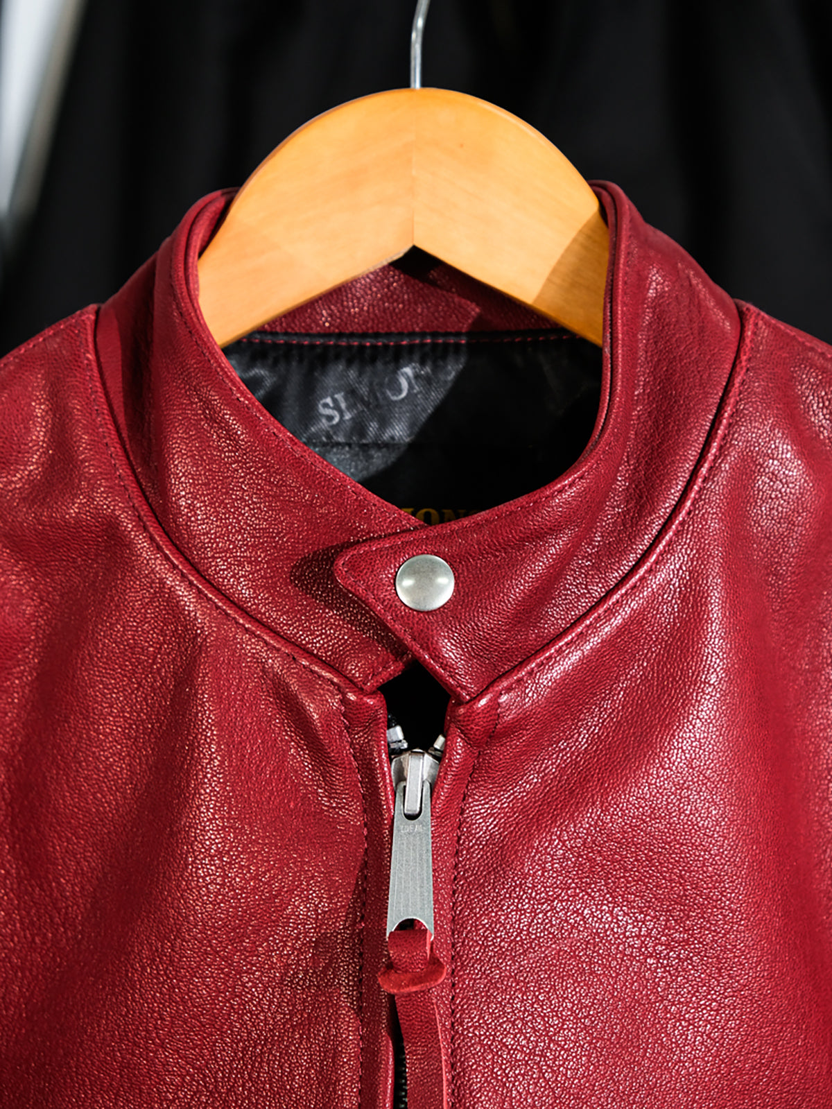 Goatskin-coffee-racing-jacket-with-red-collar-2