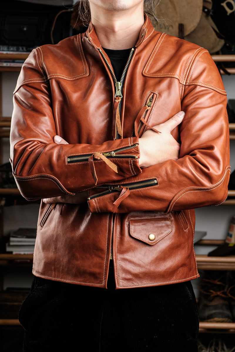 Horsehide Venom Leather Jacket — Havana Color Details 4