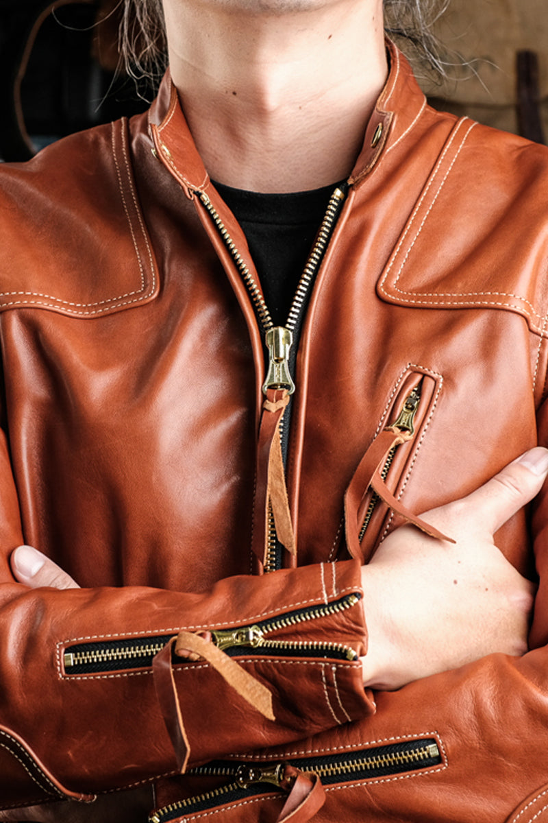 Horsehide Venom Leather Jacket — Havana Color Details 8