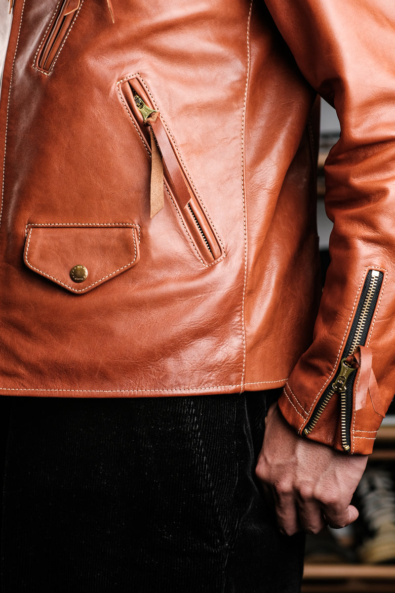 Horsehide Venom Leather Jacket — Havana Color Details