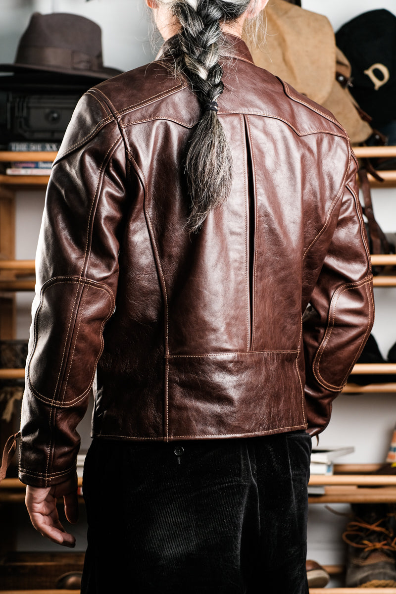Horsehide Venom Leather Jacket Seal-Brown (Back View)
