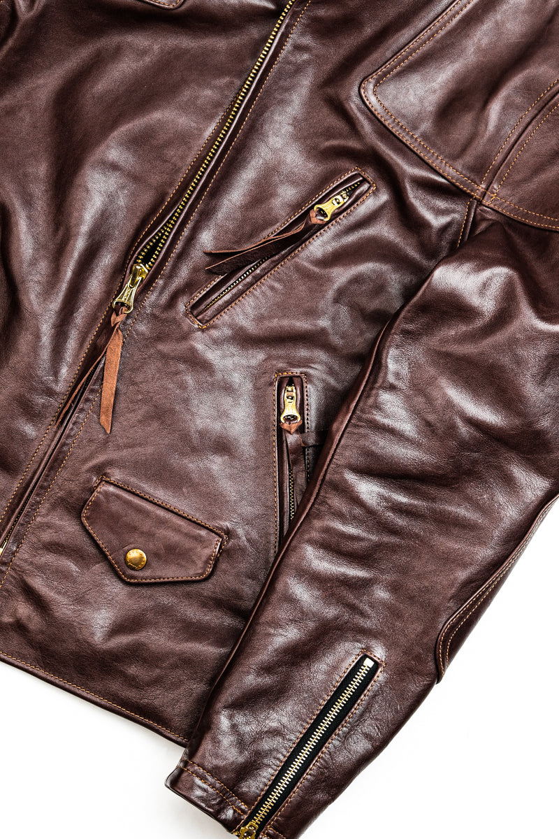 Horsehide Venom Leather Jacket Seal Brown Details 16