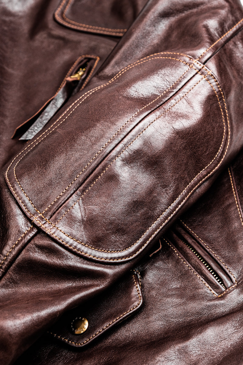Horsehide Venom Leather Jacket Seal Brown Details 17