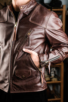 Horsehide Venom Leather Jacket Seal Brown Details 2