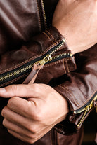 Horsehide Venom Leather Jacket Seal Brown Details 5