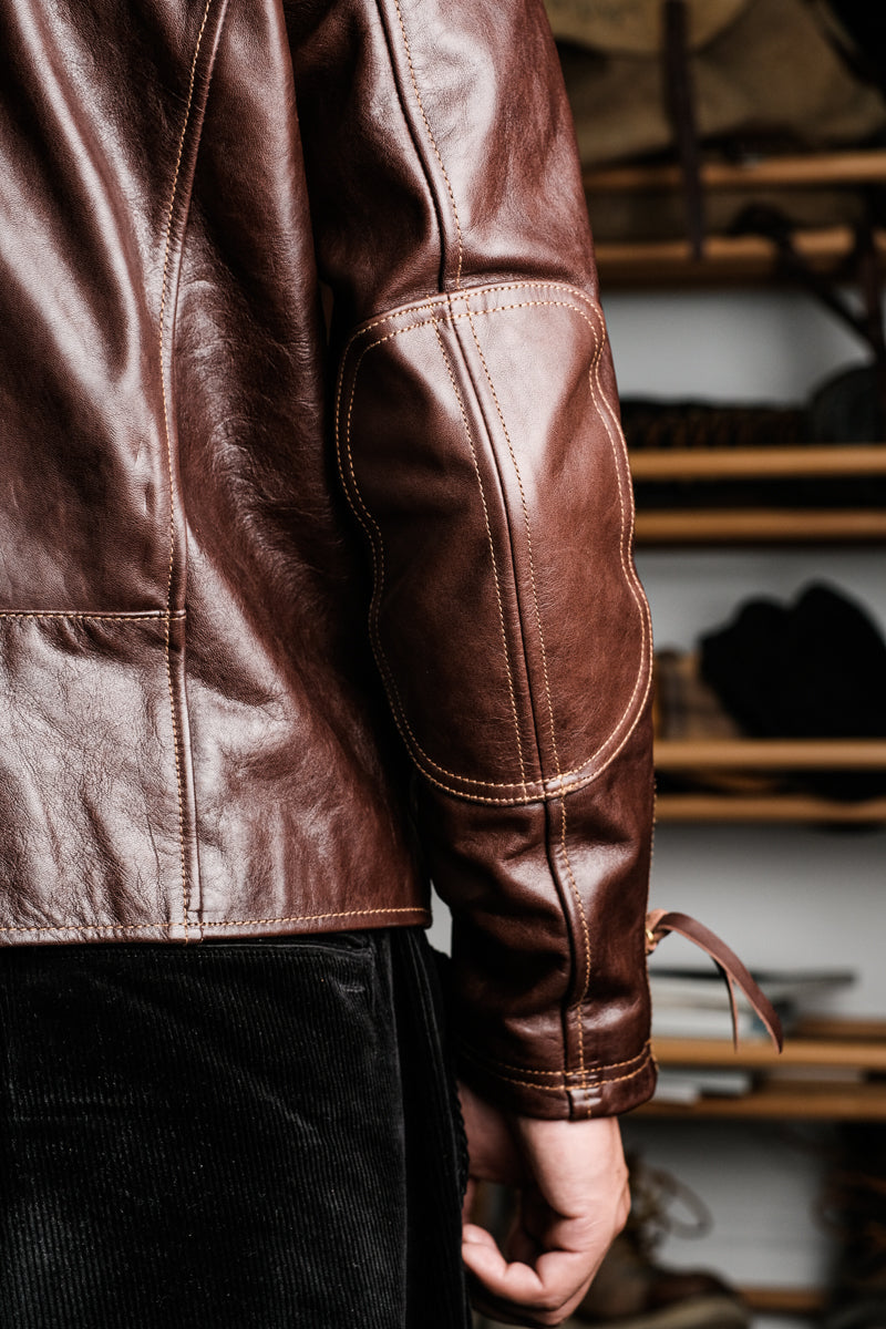Horsehide Venom Leather Jacket Seal Brown Details 8