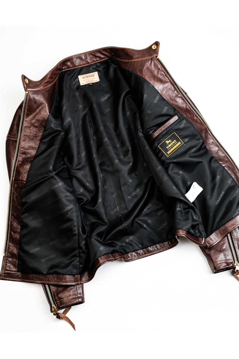 Horsehide Venom Leather Jacket Seal Brown Lining
