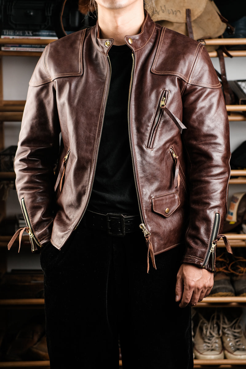 Horsehide Venom Leather Jacket Seal Brown