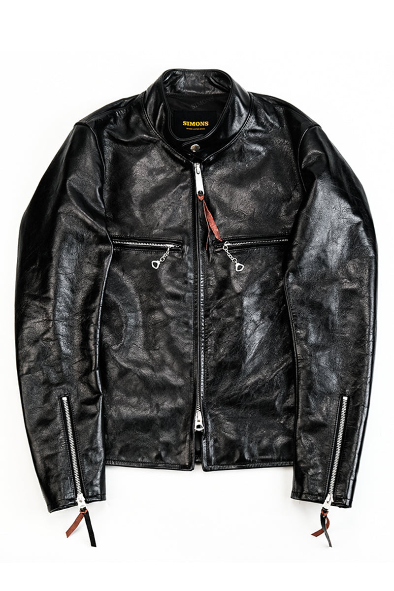 REAL SIMONS J-100 レーシングジャケット馬革 ブラック M REAL SIMONS J-100 Single Rider Horsehide Racing Jacket - Vintage