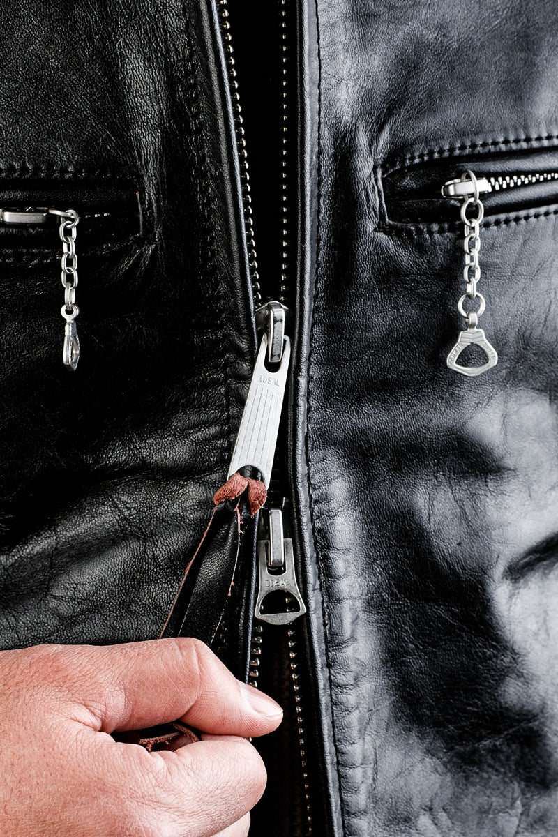 J-100 Ponyhide Coffee Racing Jacket Details 1