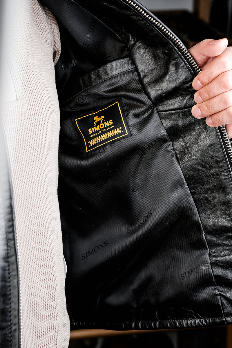REAL SIMONS J-100 レーシングジャケット馬革 ブラック M REAL SIMONS J-100 Single Rider Horsehide Racing Jacket - Vintage