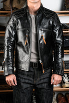 J100 Quilted Cafe Racer Leather Jacket Horsehide 3