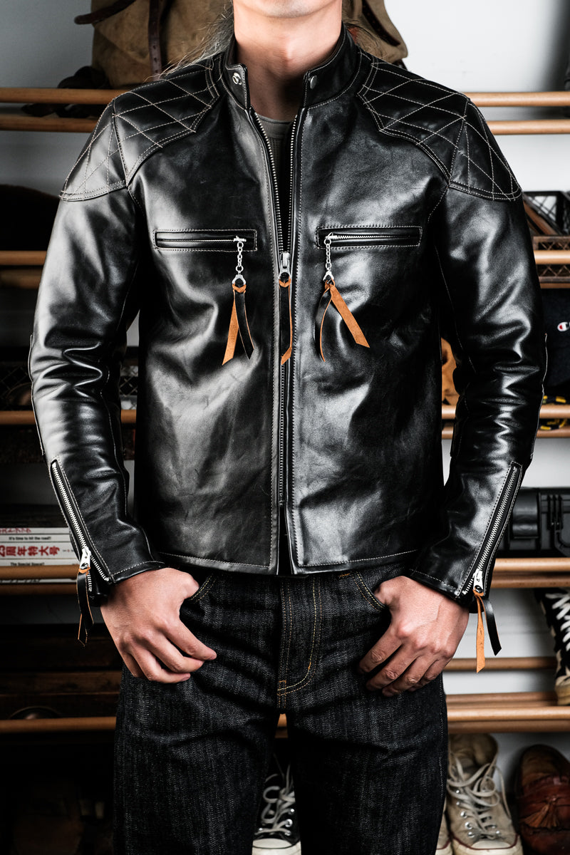 REAL SIMONS J-100 レーシングジャケット馬革 ブラック M REAL SIMONS J-100 Single Rider Horsehide Racing Jacket - Vintage